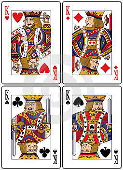 Каждый король на игральных картах представляет собой реального исторического короля: пики - Король Давид, трефы - Александр Великий, черви - Шарлемань, бубны - Юлия Цезаря