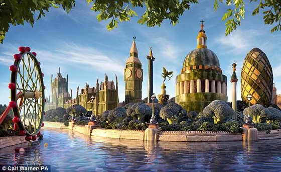 Съедобный Лондон: панорама Лондона была создана в целях оздоровления нации исключительно из полезных продуктов питания, включающих в основнов фрукты и овощи